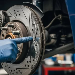 Brake disc damaged by metal-on-metal grinding