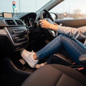 driver-demonstrating-good-driving-habits-by-using-neutral-at-a-stoplight