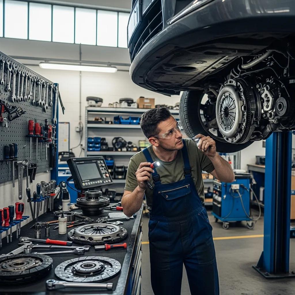mechanic-inspecting-a-cars-clutch-system-in-a-garage