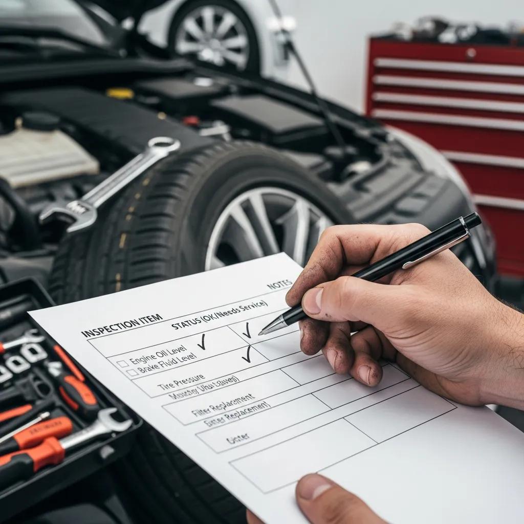 person-filling-out-a-car-servicing-checklist-in-a-garage-emphasizing-vehicle-health-monitoring
